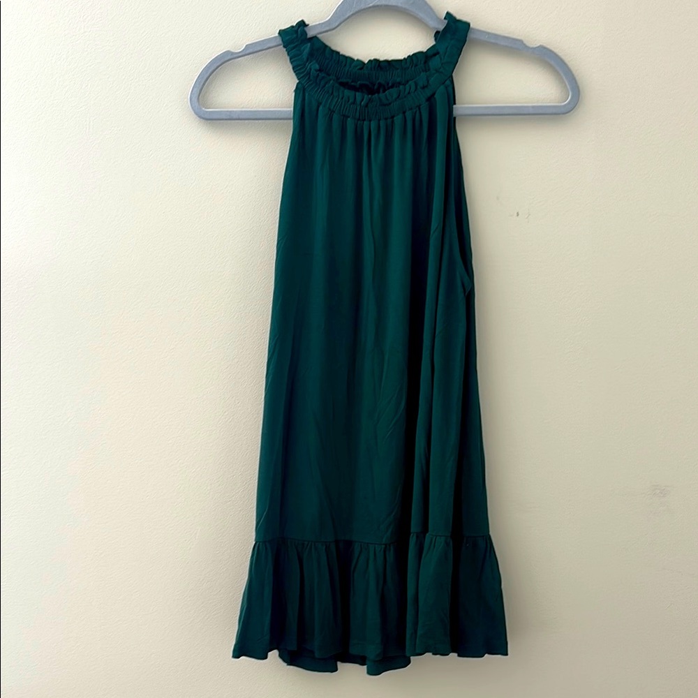 LOFT Women’s tank top with ruffled bottom  in Deep Green